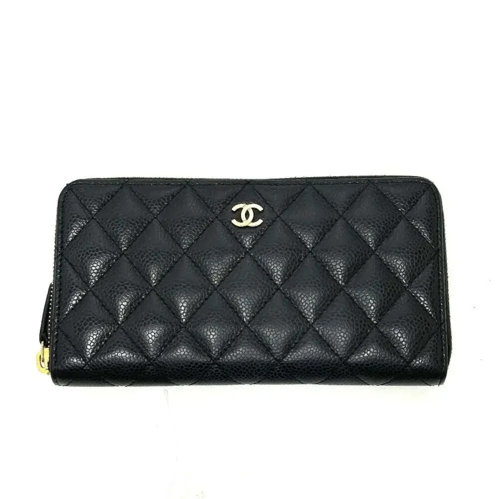 CHANEL Black Caviar Leather Logo Wallet
